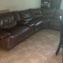 100%. Real Leather Sectional Sofa With 2 Recliners.   And Dining Table With 6 Chairs 