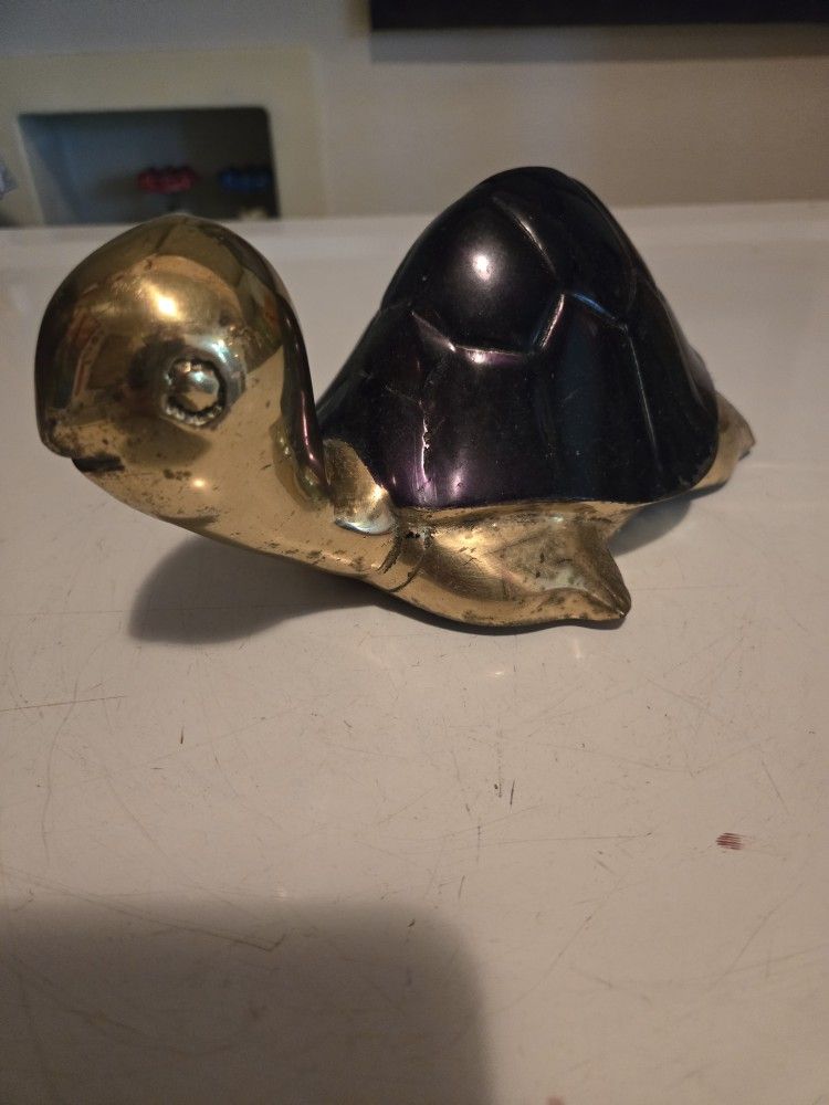 Larger Hand Embellished Cast Brass Turtle Sculpture