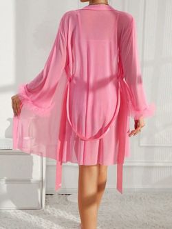 Pink Sheer Robe with Feather Cuffs