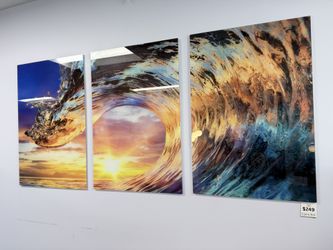 Wave 3 Piece Tempered Glass Wall Art