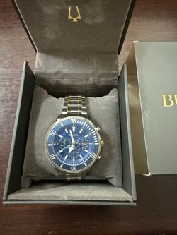 BULOVA 98A246 BLUE CHRONOGRAPH DIAL SILVER STAINLESS STEEL BRACELET MENS WATCH