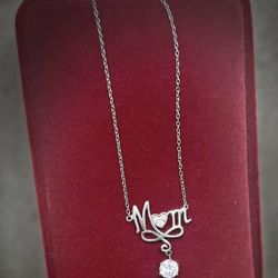 “Mom” Diamond Heart Necklace- Sterling Silver and Rose Gold Heart (London Based Firm Jeweler) *PERFECT CONDITION*