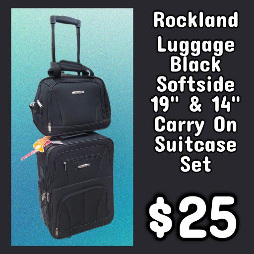 NEW Rockland Luggage Black Softside 19" & 14" Carry On Suitcase Set: NJFT
