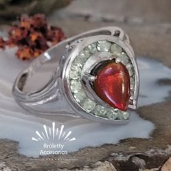 Sterling Silver 925 Ring Garnet And Peridot Stones