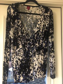 Ladies Sweater. Black/Royal and Gray. Size large