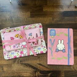 Miffy Stationery - Pink Flowers Spring - Floral Pencil Pouch and Notebook