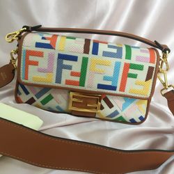 FENDI WOMAN Canvas shoulder bag with multicolor FF motif