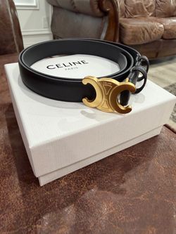 Celine Paris Black Leather Belt Gold Buckle