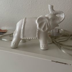 Ceramic White Lucky Trunk Up Elephant Night Light