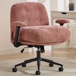 Criss Cross Chair with Flip-Up Armrests Wider & Thickened, Cross Legged Office Chairs on Wheels Adjustable Swivel for Home Office, Vanity, Accent, Pin