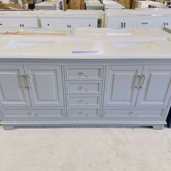 72 in. W x 22 in. D in Gray Single Bath Vanity with Marble Top in White  $999 