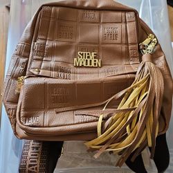 Steve Madden Backpack Purse Caramel with White Accent Gold Hardware Women's Bag