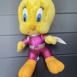Vintage Looney Toons Tweety Bird Space Jam Pink Space Suit Plush Stuffy 13" new