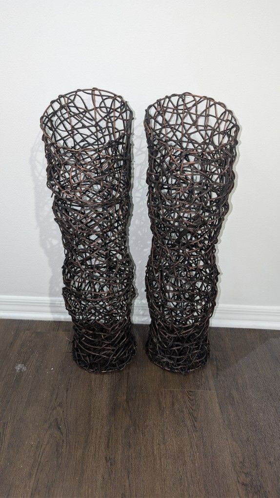 Decorative Rattan Floor Vase Set Of 2
