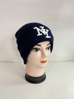 Embroidered NY Men Women Winter Knit Fur lined Beanie Hat - Navy Blue
