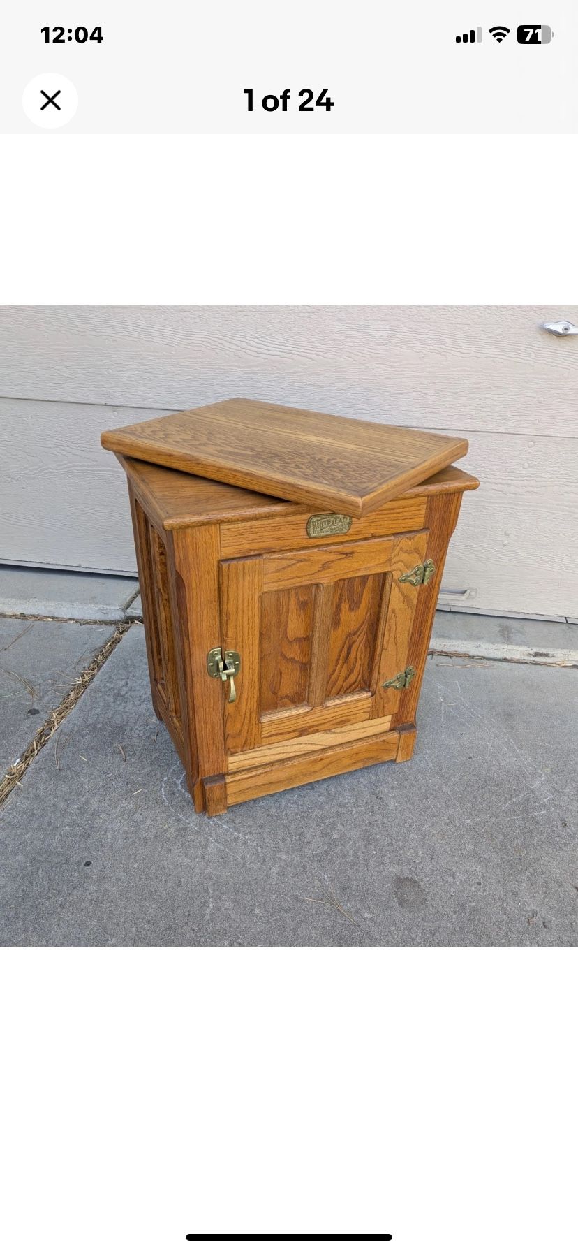 Vintage White Clad Oak Ice Box Swivel Top TV Stand Nightstand Cabinet Table