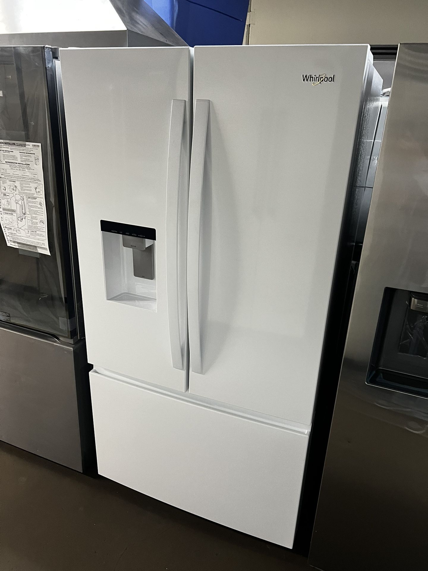 Floor Model Whirlpool Gloss White French Style Refrigerator 