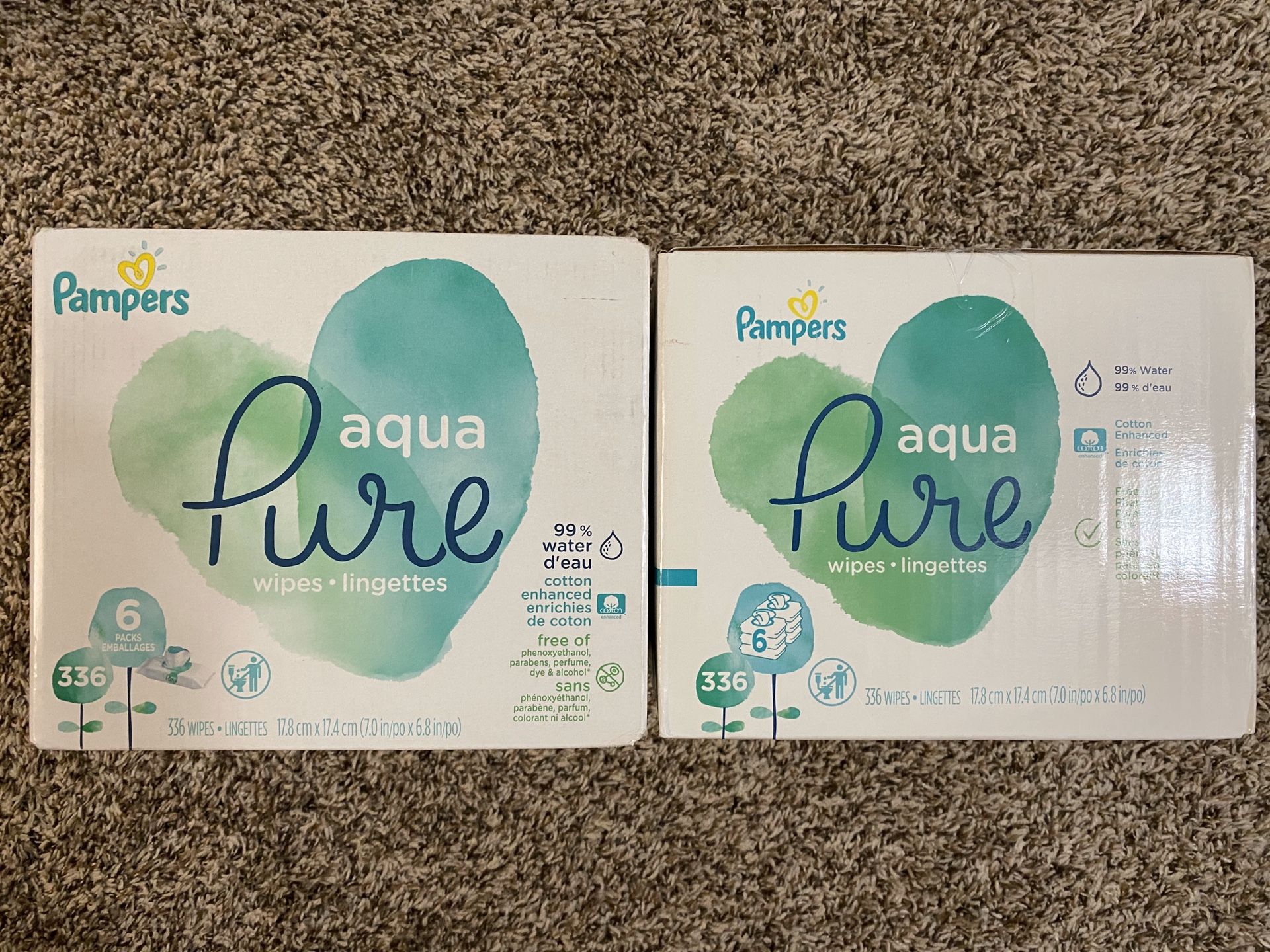 2) Pampers aqua pure 336 wipes each with free enfamil