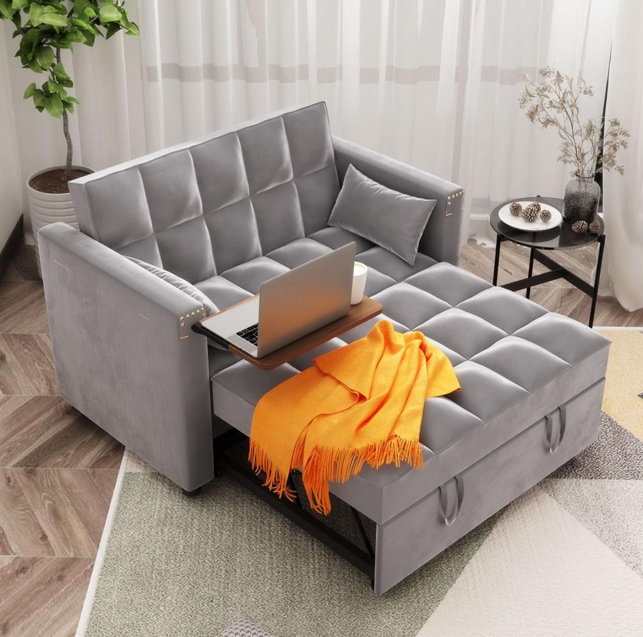 🚨 URGENT SALE – ORRD Convertible Sofa Bed w/ Hidden Table + 2 Pillows 🛋️