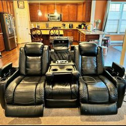 Brand New Party Time Black Power Reclining Sofa And Loveseat 