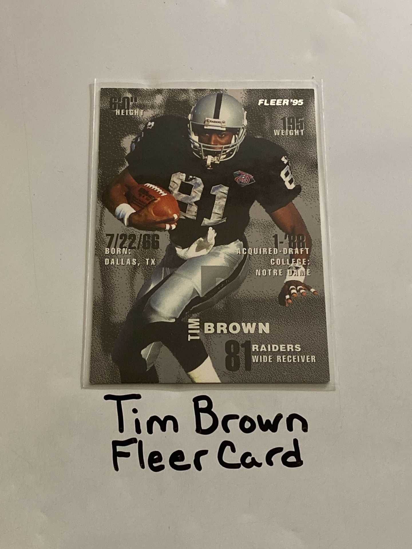 Tim Brown Los Angeles Raiders Hall of Fame WR Fleer Card. 