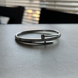Elegant Pave Crystal Nail Bracelet Silver Tone
