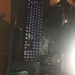 Green screen(compared to a a queen size bed) , Gaming Chair, Astro A50s, 2 Mixamps,BenQ 24in 60hz.1080x60 Webcam