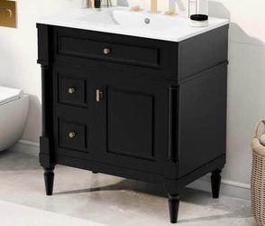 Assembled New Solid Wood Frame 30" Bathroom Vanity with Sink Freestanding Bathroom Cabinet