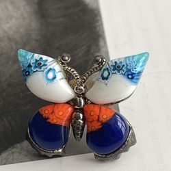 Venetian Millefiori Sterling Silver Butterfly Brooch Marked Stamped 925