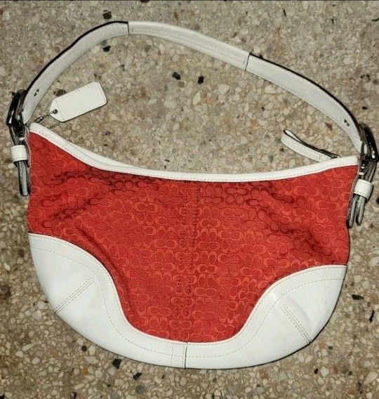 Coach Y2K Red/White Jacquard Soho Handbag Shoulder Bag mini bag canvas leather