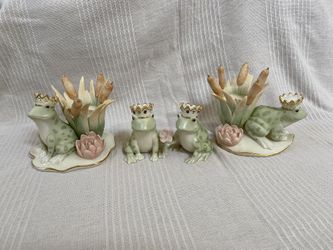 Lenox Jeweled Frog Prince And Princess Candle Holders and Salt And Pepper Shakers