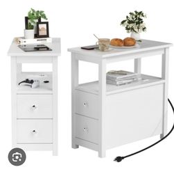 Set of 2 Nightstands with Charging Station & Outlets
