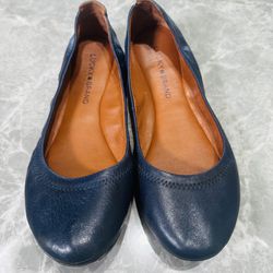 Lucky Brand Navy Blue Women's Flats Ballet Slippers Emmie SZ 8.5 Clover Heel