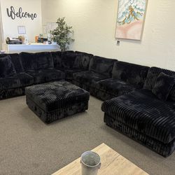 New Black Corduroy Sectional Couch – Modern Living Room Sofa