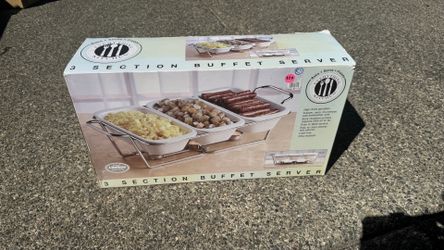 Everything Kitchen 3-Section Porcelain Buffet Server with Warming Stand