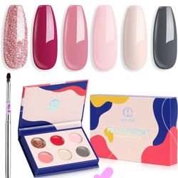 2022 Newly Solid Gel Nail Polish Set, 6 colors Romantic Flower Language Set Cream Gel Polish Manicure Mini Palette Pink Powder Glitter Grey LED Nail A