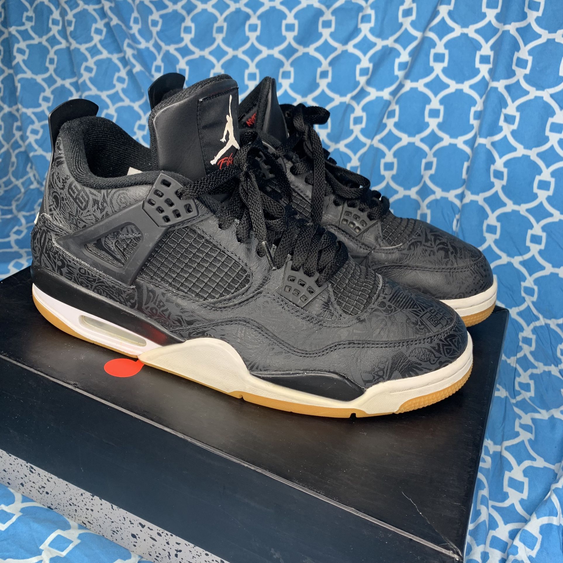 Nike Men’s size 11 Air Jordan 4 laser gun retro og black 30th anniversary cat