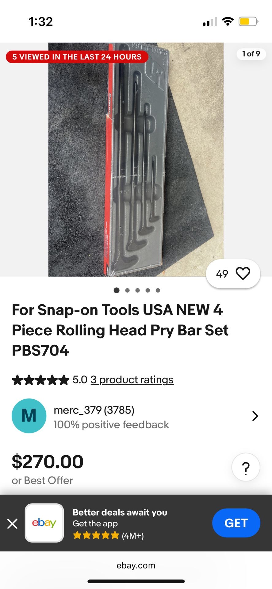 Snap On Pry Bar Set Pbs704