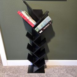 Black Tall Angled Book Shelf Tower Small Space Storage