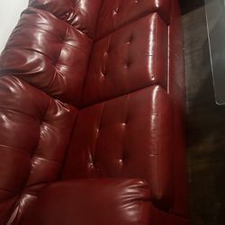 Red Faux Leather Couch 120