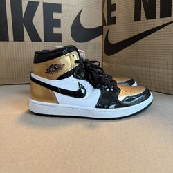 Air Jordan 1 High Black Patent Metallic Gold Golf Shoes Size 8.5 BNIB DQ0660-002