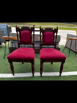 Pair of Antique Victorian Carved Wood Dining Chairs