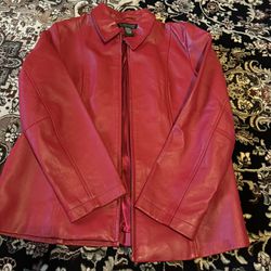 Red Leather Jacket Size Medium