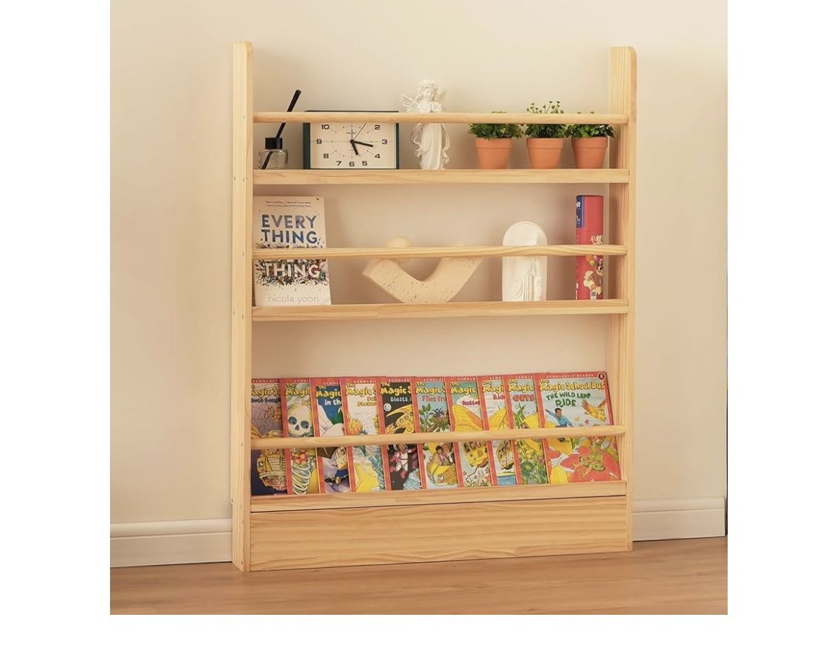 Baveke Kids Bookshelf, 3 Tier Shelves Behind The Door Book Shelf Storage, Children's Solid Wood Bookcase Space-Saving, Wall Mount Bookshelf for Bedroo