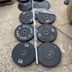 260lb Olympic Bumper Plate Set with Barbell