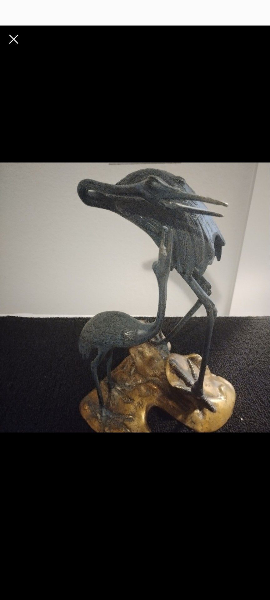 Bronze And Metal Sculpture Pair Of Cranes On A Rock 10 "