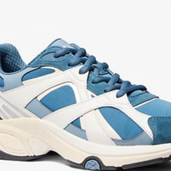 MICHAEL KORS MENS Leo Mixed-Media Trainer Blue and White Athletic Sneakers