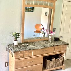 Maple Dresser W/mirror, Glossy Light Wood 64’x 17’