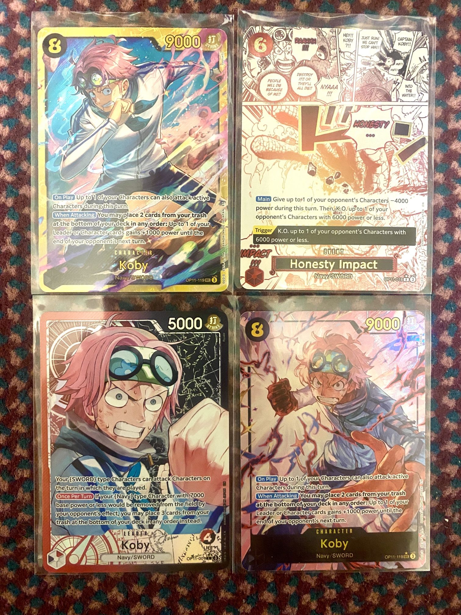 One Piece - A Fist Of Divine Speed - Koby- Leader Alt Art, SEC Rare Alt Art, Sec Rare, And Honesty Impact