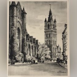 Herman Verbaere Fine Art Print Vintage Original Antique BELGIAN / BELGIUM SKETCH Gent Ghent East Flanders Mid Century Modern MCM